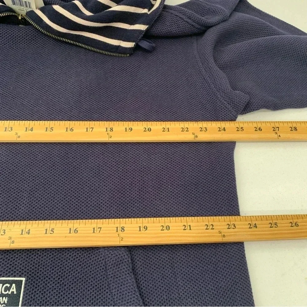 Nautica American Yachting Sweater Men Large 100%% Cotton Hood Navy Blue Oversize
